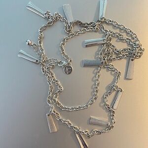 Liz Claiborne long single strand abstract Silver Necklace